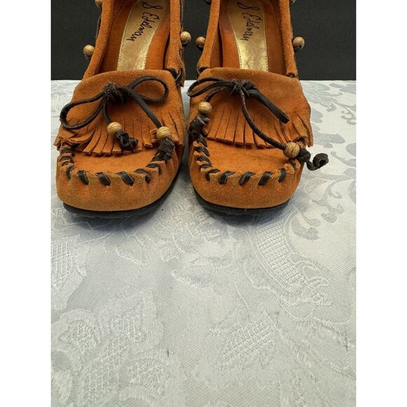 Sam Edelman Size 6M Angelina Moccasin Wedge Shoe Orange Fringe Suede - Picture 3 of 16